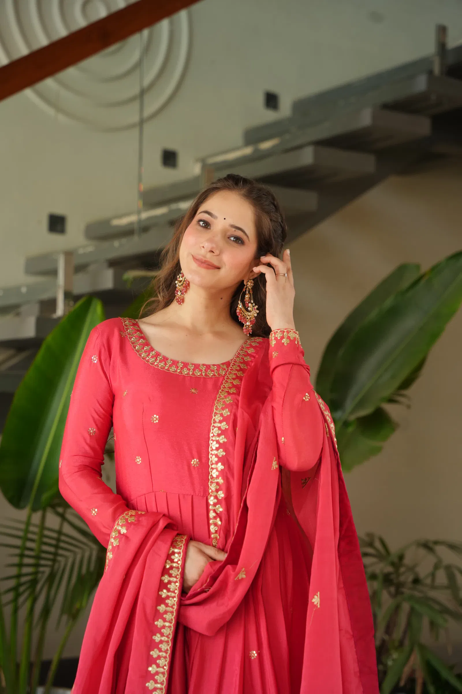 KA 1165 Chinnon Embroidery Designer Gown With Dupatta Orders In India